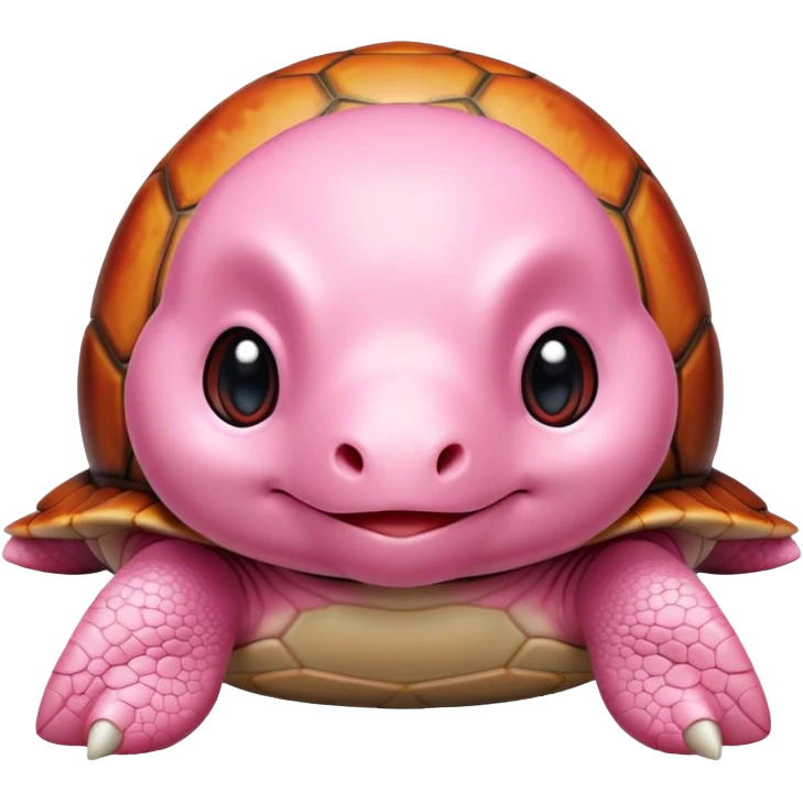 light pink turtle with a perfectly round head (not oval) in chibi style, red shell, cute, adorable, looks like a stuffed animal with no details in skin emoji