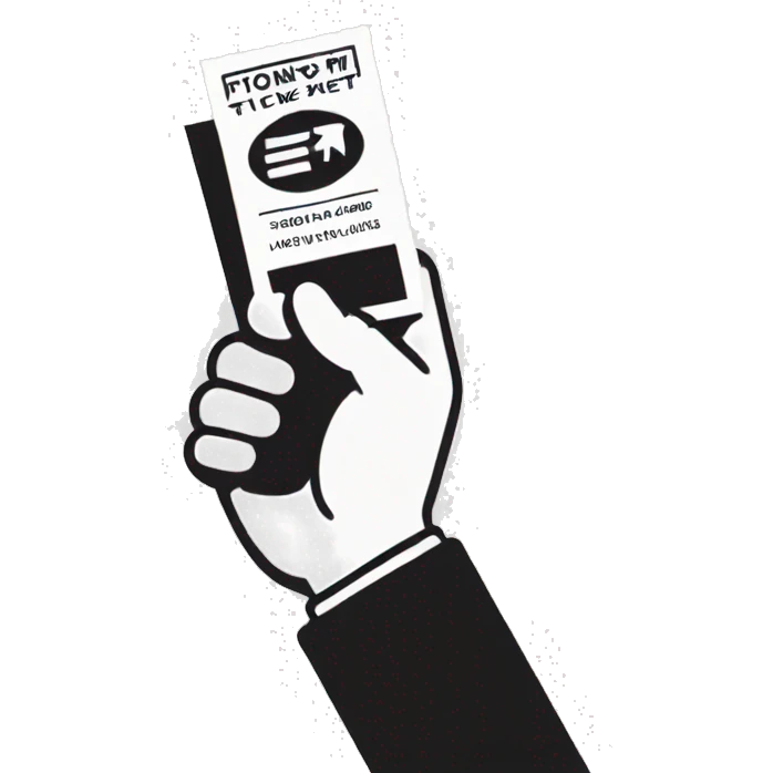 a white hand holding a ticket emoji