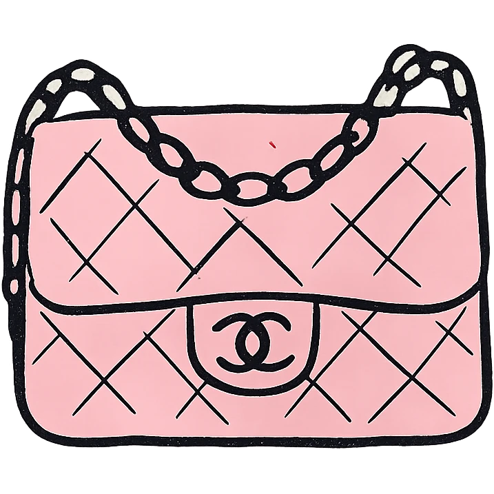 pink Chanel purse with visible chain strap, hand-drawn black outline icon style, no fill emoji