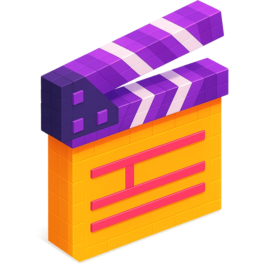 isometric view of a movie clapperboard in voxel style emoji