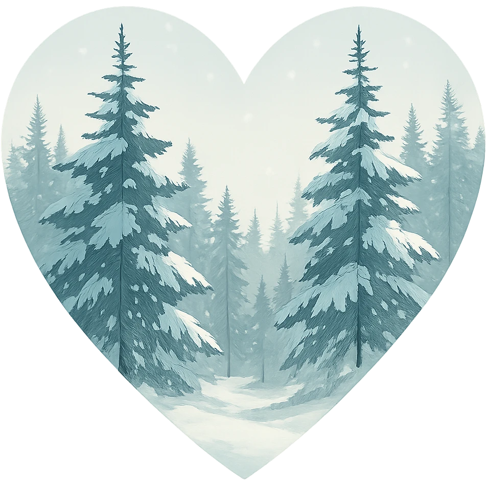 heart with a tranquil snowy pine grove, clean digital illustration emoji