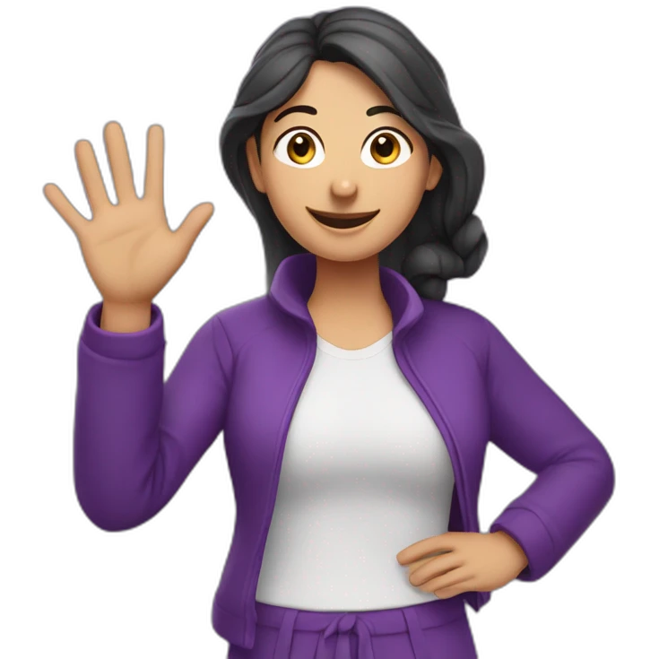 Armenian woman saying hello and giving five with happy face  in purple clothes  emoji