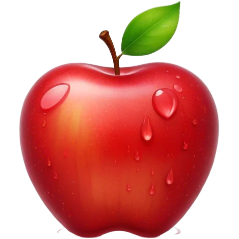 Cinematic Realistic Apple Emoji, Fresh and vibrant, with a crisp, red skin glistening with droplets of water. The smooth, shiny surface catches the light, while the green stem adds a natural touch. Soft glowing outline, capturing the essence of health, sweetness, and freshness in a crisp apple! emoji