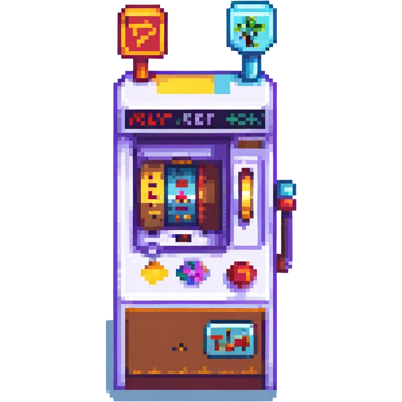 slot machine, pixel art style, retro, 8-bit, blocky emoji