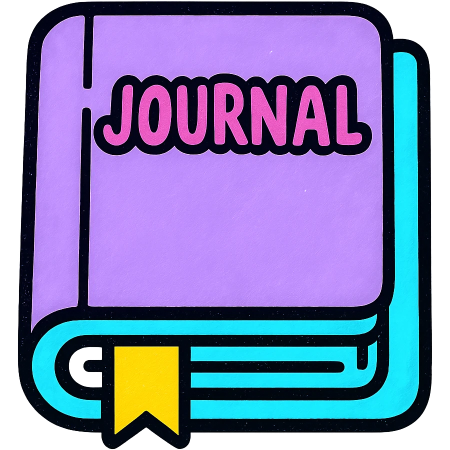 A journal icon in lavender, flat design with a book cover and pages, using bright colors and simple shapes. emoji