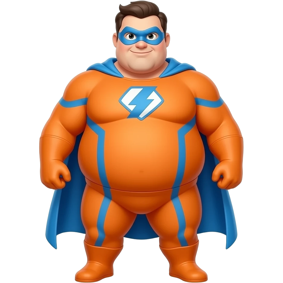 Anime men orange superhero suite very fat blue line blue masks full body emoji