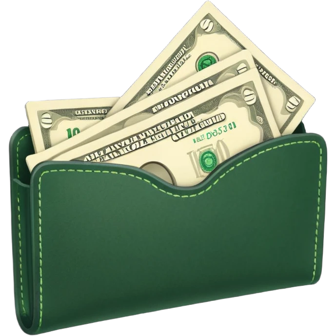 light beige banknotes in an open dark green case emoji