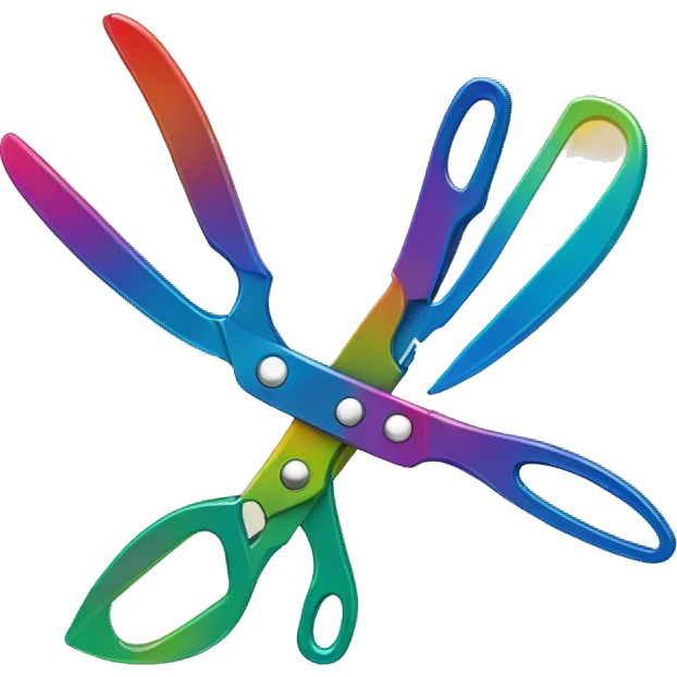 two scissors cutting eachother with a rainbow background  emoji