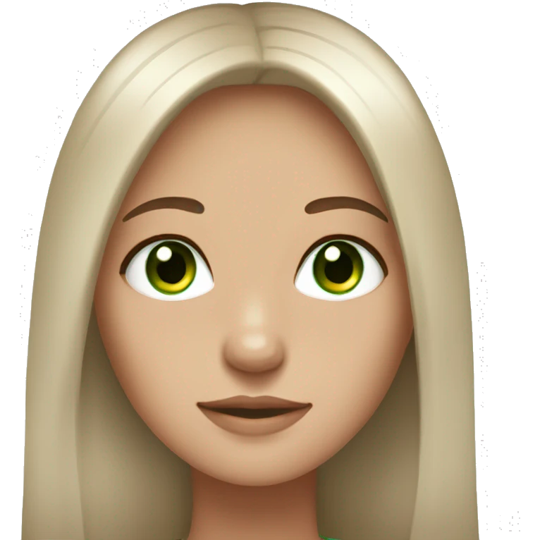 White kinda tan girl straight brown long hair green eyes , eyelashes  emoji