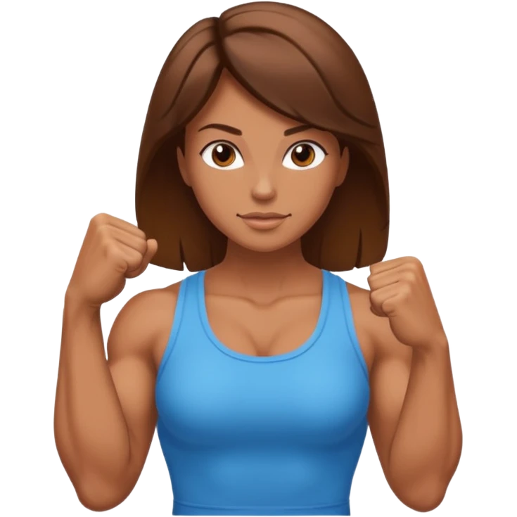 Woman with muscular arms and a manicured hand in a fist emoji