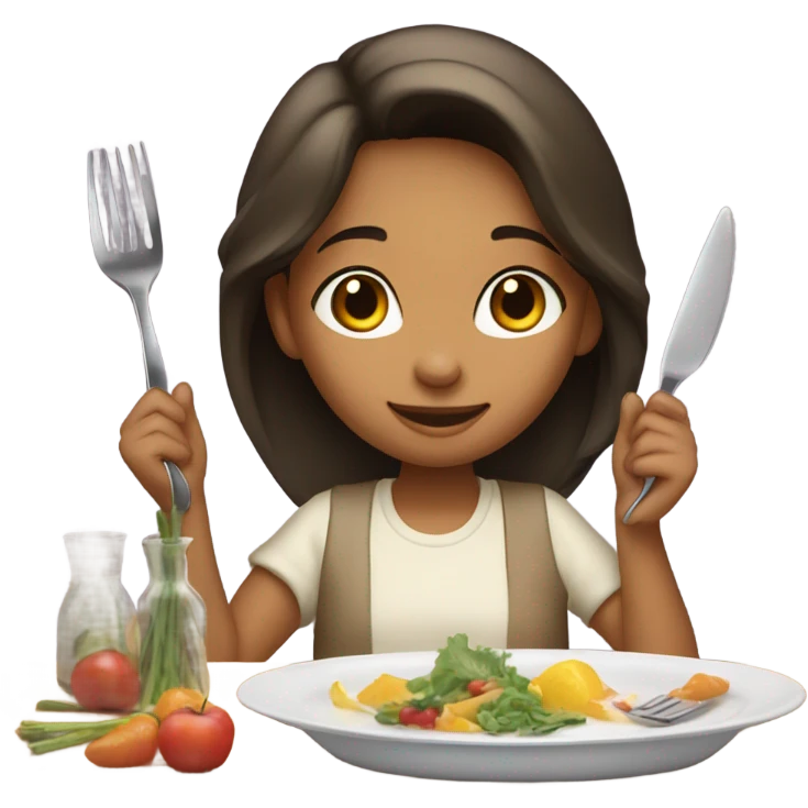 Girl, getting ready to eat dinner emoji