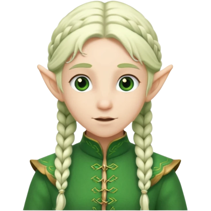 braid hair white elf, green cloth emoji