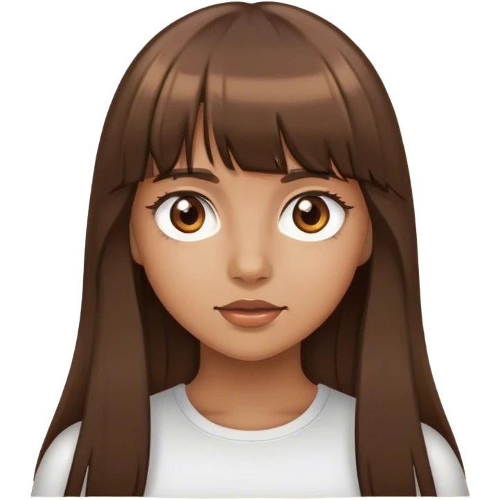 tan girl with long brown hair and bangs and brown eyes emoji