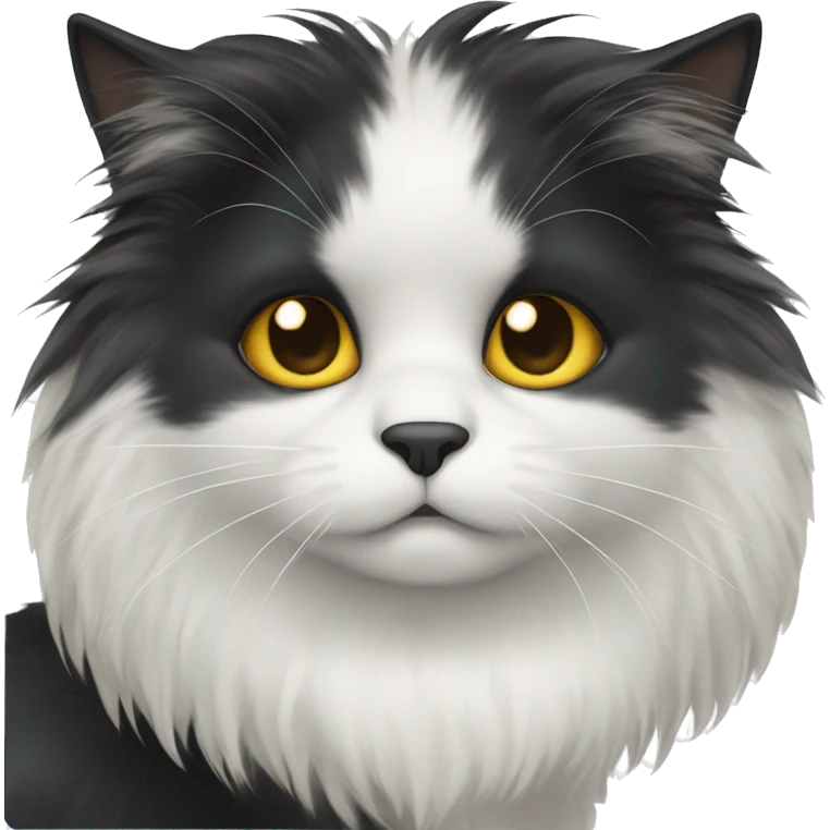 black cat long-haired with half white head emoji