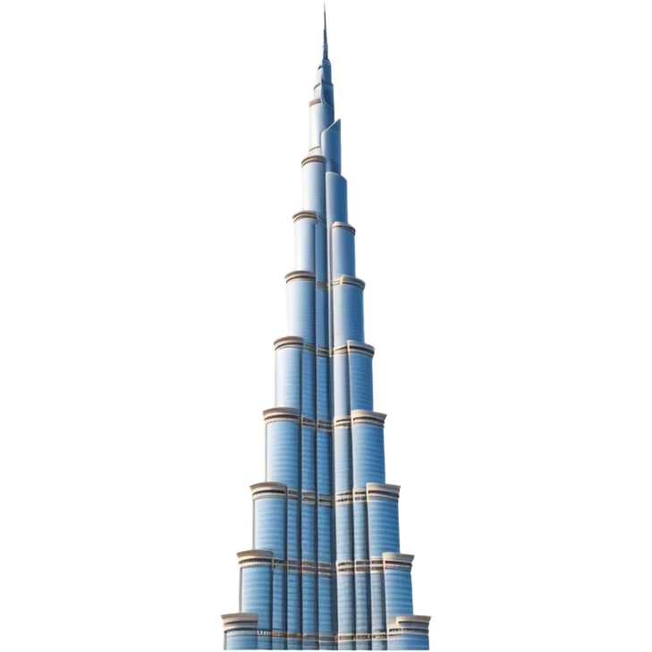 Burj Khalifa, light beige, modern minimalism, view from bottom up perspective, emoji style emoji