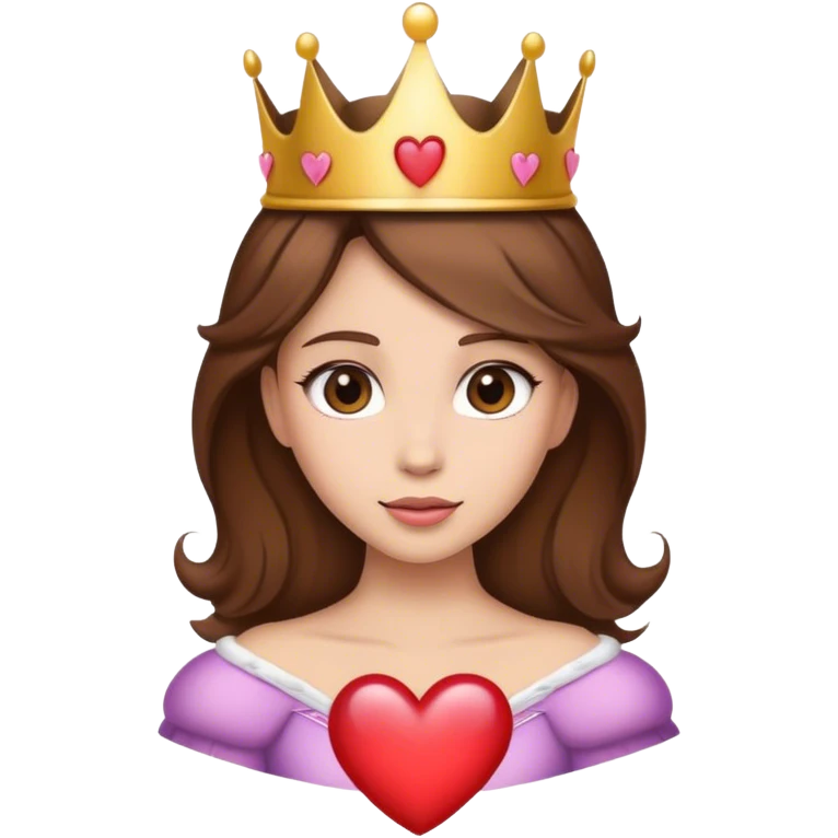 Princess with brown hair, crown and heart emoji