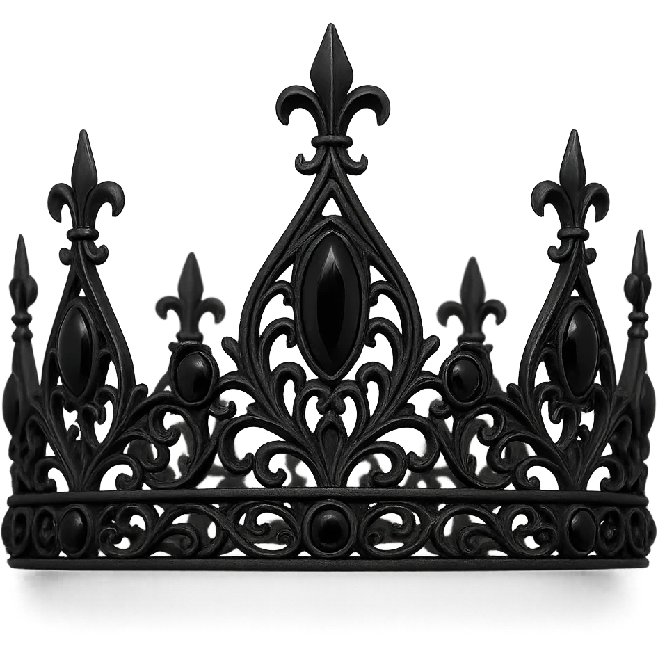 gothic black crown with matte black metal, onyx stones, haunting sophisticated design emoji