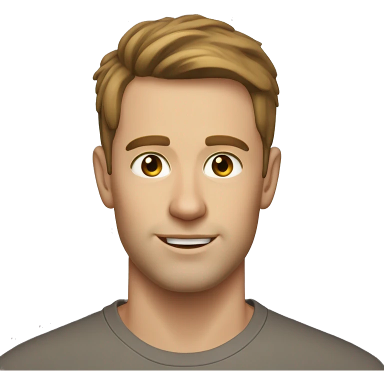 A head and shoulders shot of a 32 year old White man, with short brown hair,   with brown eyes wearing a t-shirt. emoji