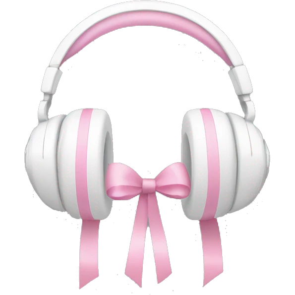 white headphones with baby pink ribbons on the sides  emoji