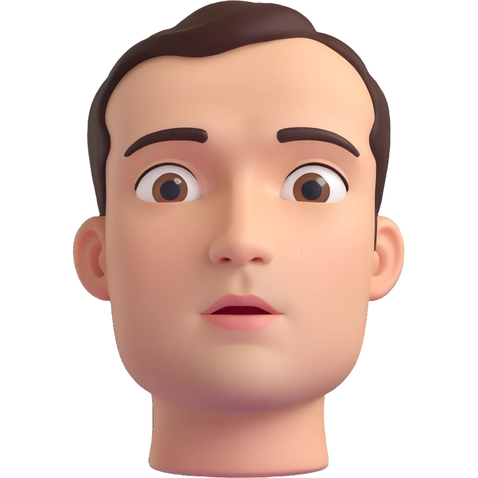 High-detail 3D emoji-style head of a man, looking upward as if imagining, realistic facial features, smooth shading, soft lighting, only the head, no body, white background, volumetric emoji