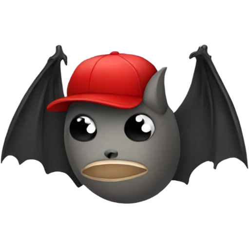 a sad bat in a cave wearing a red cap emoji