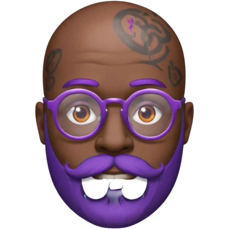 bald man with purple beard, glasses, and face tattoos emoji