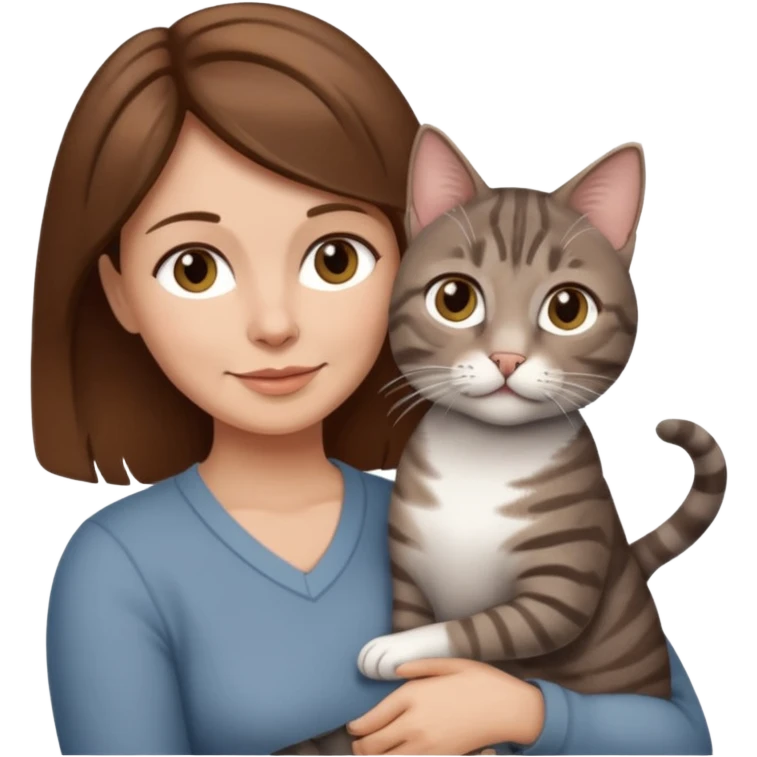 woman with cat on her hand, brown hair, 50 years old emoji