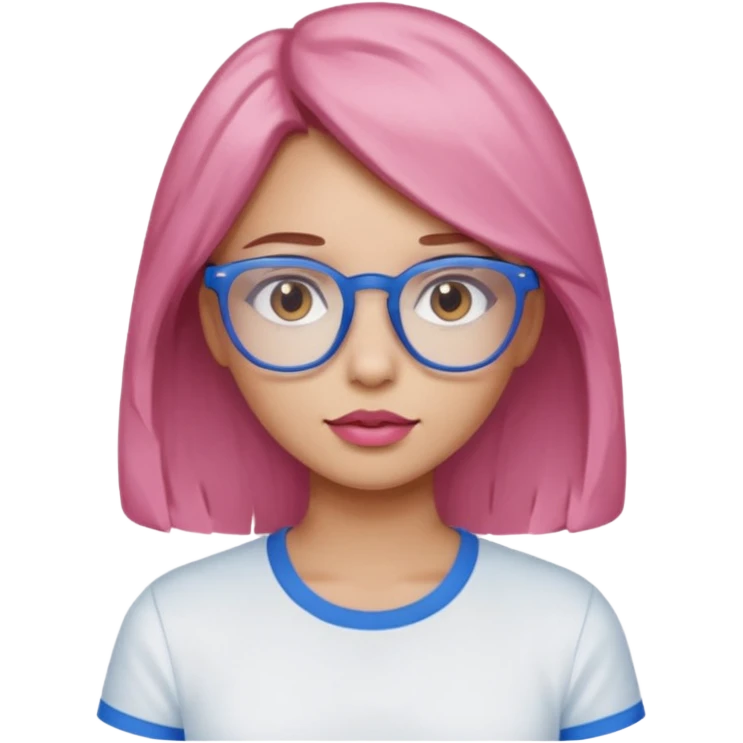 A girl with peach skin, brown eyes, blue glasses, pink lips, and light brown hair. emoji