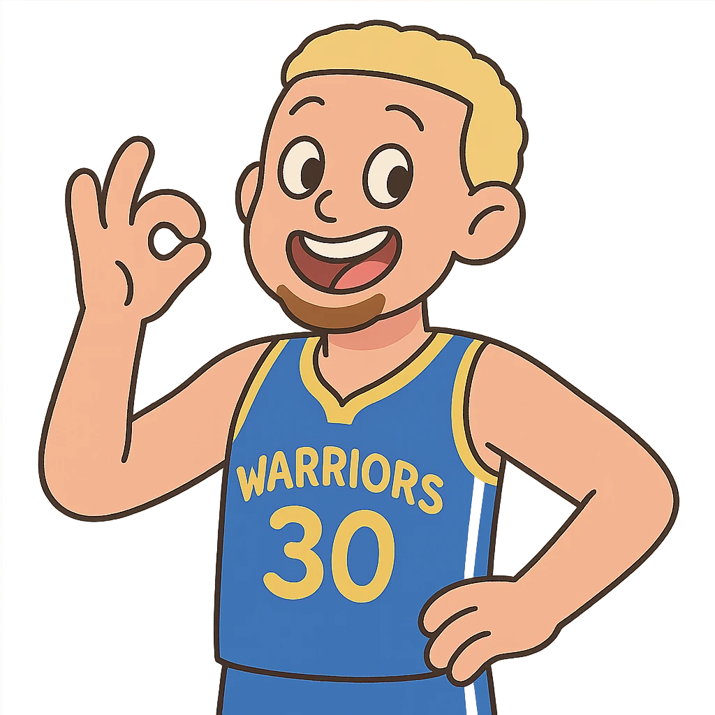 pastel toon style Stephen Curry with blonde hair, no beard, cheerful expression emoji