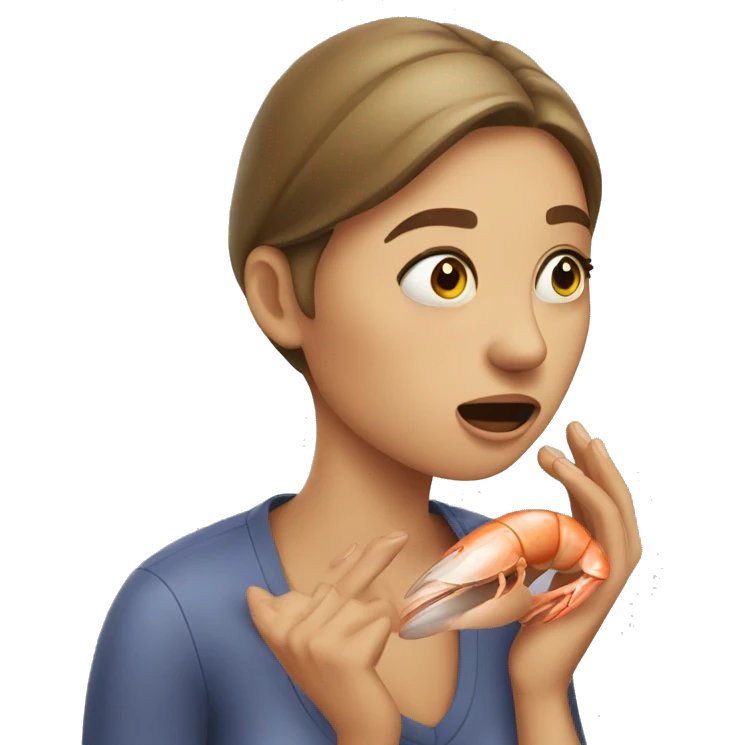A woman having an allergic reaction to shellfish emoji