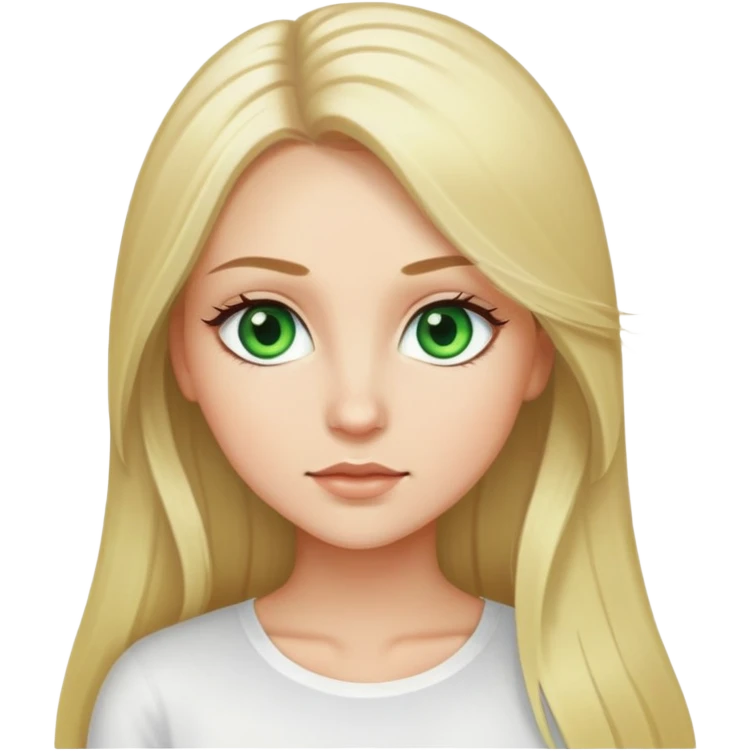 Girl, long and blond hair, green eyes with long eyelashes, white top, an light skin emoji