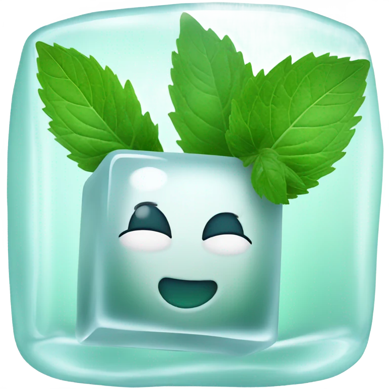 white ice cube with mint leaves on it emoji