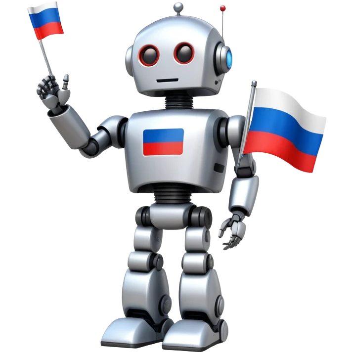 Futuristic robot holding a Russian flag emoji