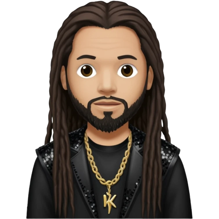 Reginald Fieldy Arvizu from Korn with long dark brown hair, light tan skin, black sequin outfit emoji