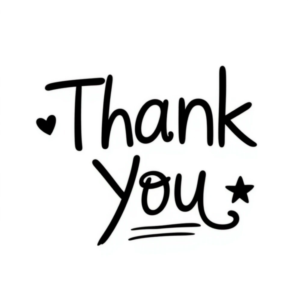 Hand drawn 'Thank You' text with decorative elements emoji