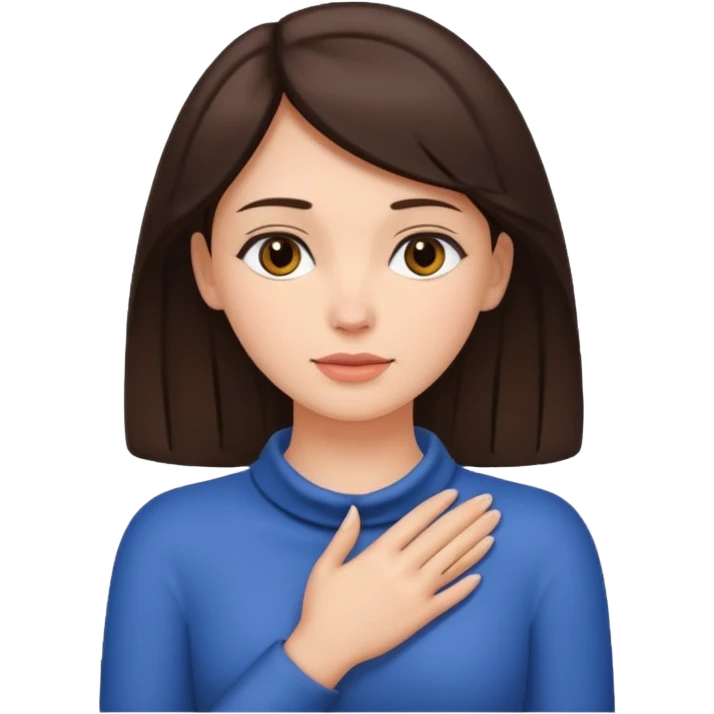 a brunette woman with two hands on her neck emoji