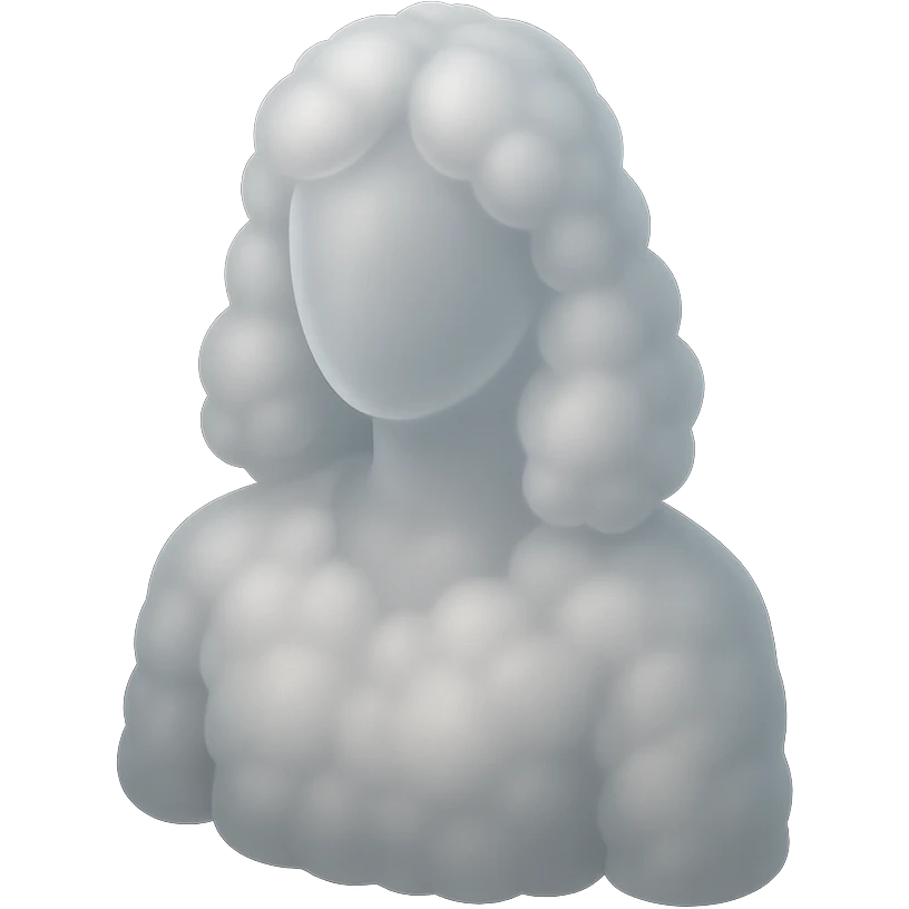 matte glass style, person made of white convex fluffy clouds, shoulder length, front view emoji