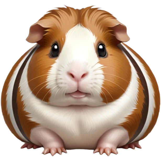 Cinematic Noble Brown and White Banded Guinea Pig Portrait Emoji, Poised and regal, with a compact, chubby build and a uniquely patterned fur of warm brown and crisp white banding, deep-set soulful dark eyes, Simplified yet sharp and sophisticated features, highly detailed, glowing with a soft, dignified glow, high shine, intelligent and charming, stylized with an air of distinctive elegance, focused and attentive, soft glowing outline, capturing the essence of a watchful and confident companion, so majestic it feels as though it could scurry out of the screen with effortless authority! emoji