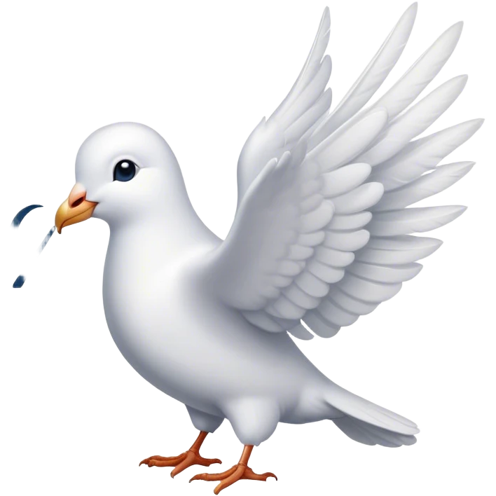A white dove holds a peace symbol in its beak emoji