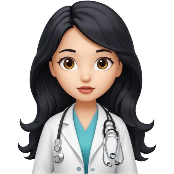a pretty bratz light dusky girl s a doctor with long wavy black hair  emoji