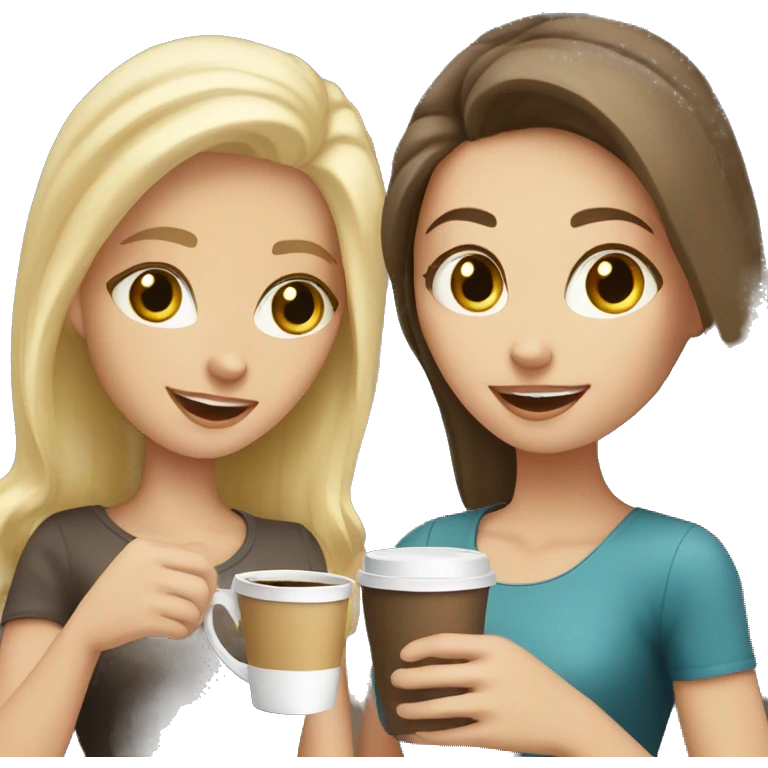 brunette white girl and blonde white girl having coffee  emoji