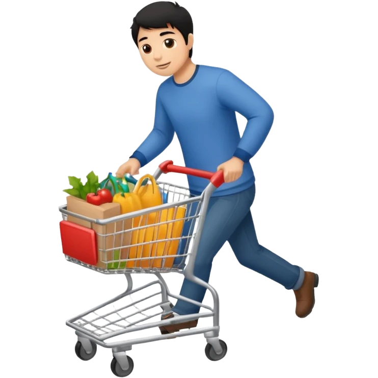 man-with-a-shopping-cart-full-body black hair light brown skin emoji