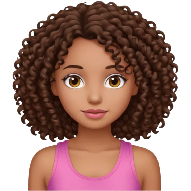 Uma menina com o cabelo cacheado é morena, e com uma regata rosa emoji