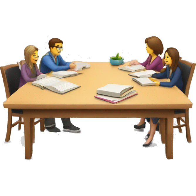 teachers' seminar at the table with books emoji