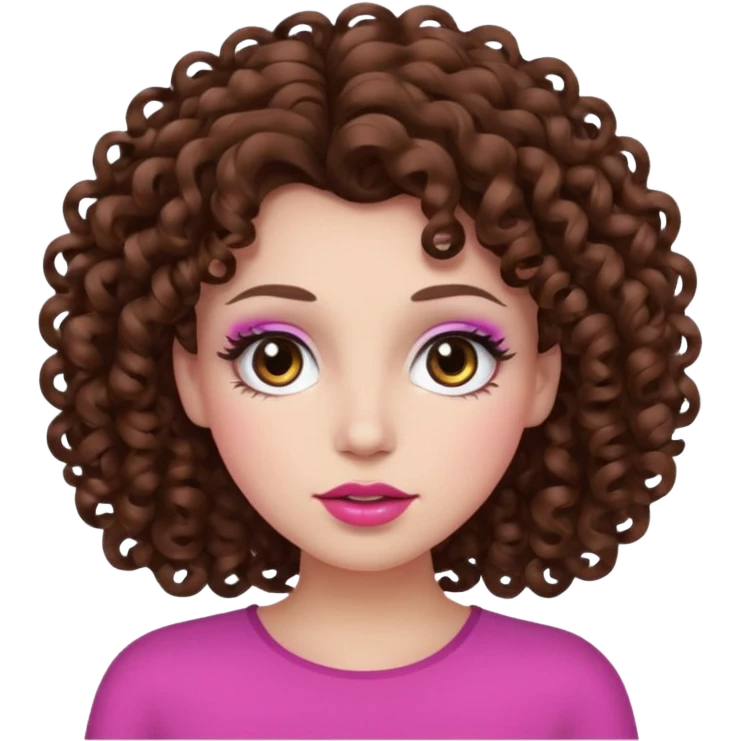 Curly brown hair white skin with brown eyes and long eyelashes and pink lips emoji
