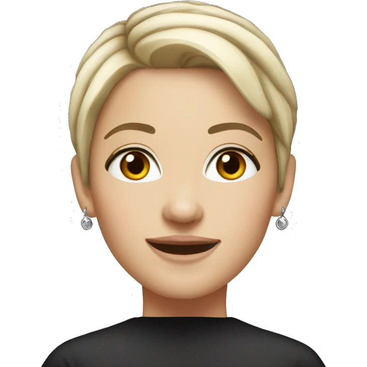 white girl, black and short hair, 40 age, smile, 1 earring  emoji