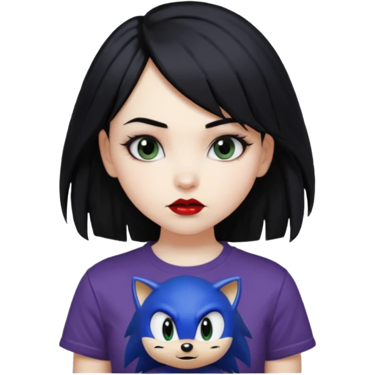 make a goth girl with black hair side bangs, and wearing sonic clothes  emoji