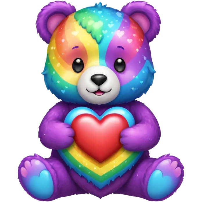 Sparkle Rainbow Bear holding a heart emoji
