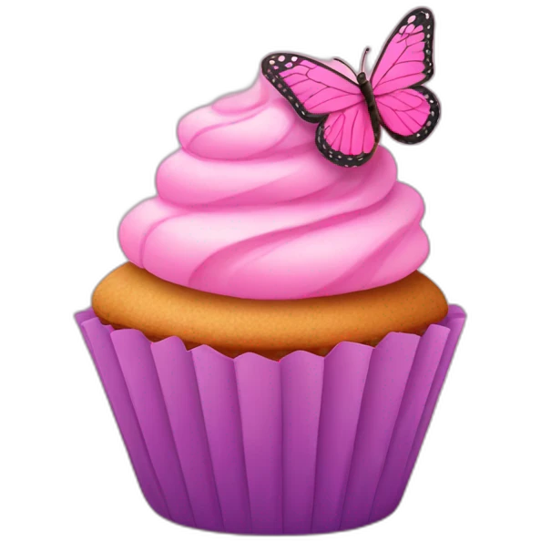 Happy pink cupcake with a pink butterfly  emoji