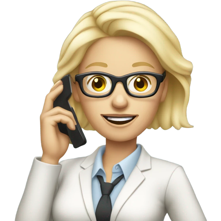 Blonde pale businesswoman wearing glasses talking on her cell phone emoji